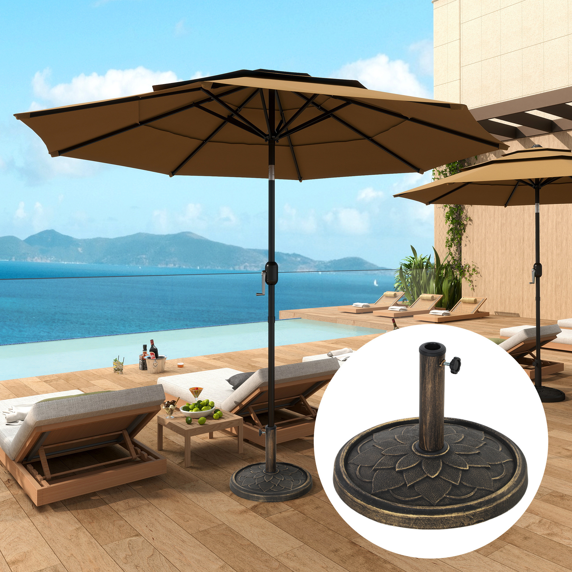 Round Patio Umbrella Base, 26 Lbs Resin Umbrella Stand Base, Heavy Duty Patio Umbrella Holder For 1.31.51.9 Umbrella Poles For Outdoor, Lawn, Poolside, Bronze - Image 6