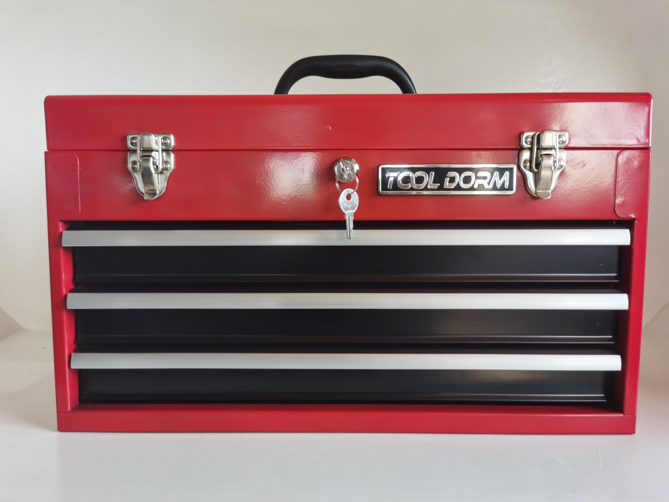 20.3inch Metal Tool Box With 2-4 Drawers Portable Steel Tool Chest With Metal Cylinder Lock And Latch Closure, Black And Red Two Color Powder Coating, Suitable For Garage, Warehouse - Image 10
