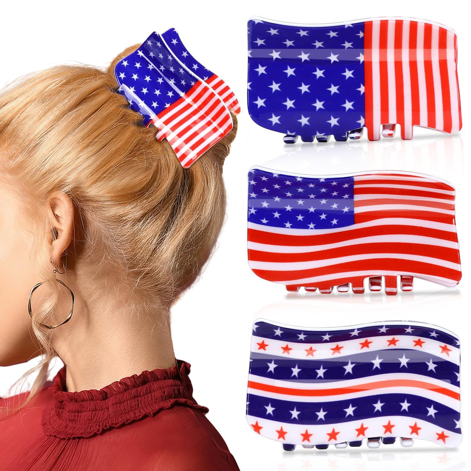3Pcs American Flag Shaped Claw Clips USA Patriotic 4th Of July Design Hair Accessories Red White And Blue Hair Clips For Independence Day Veterans' Day Clearance - Image 6
