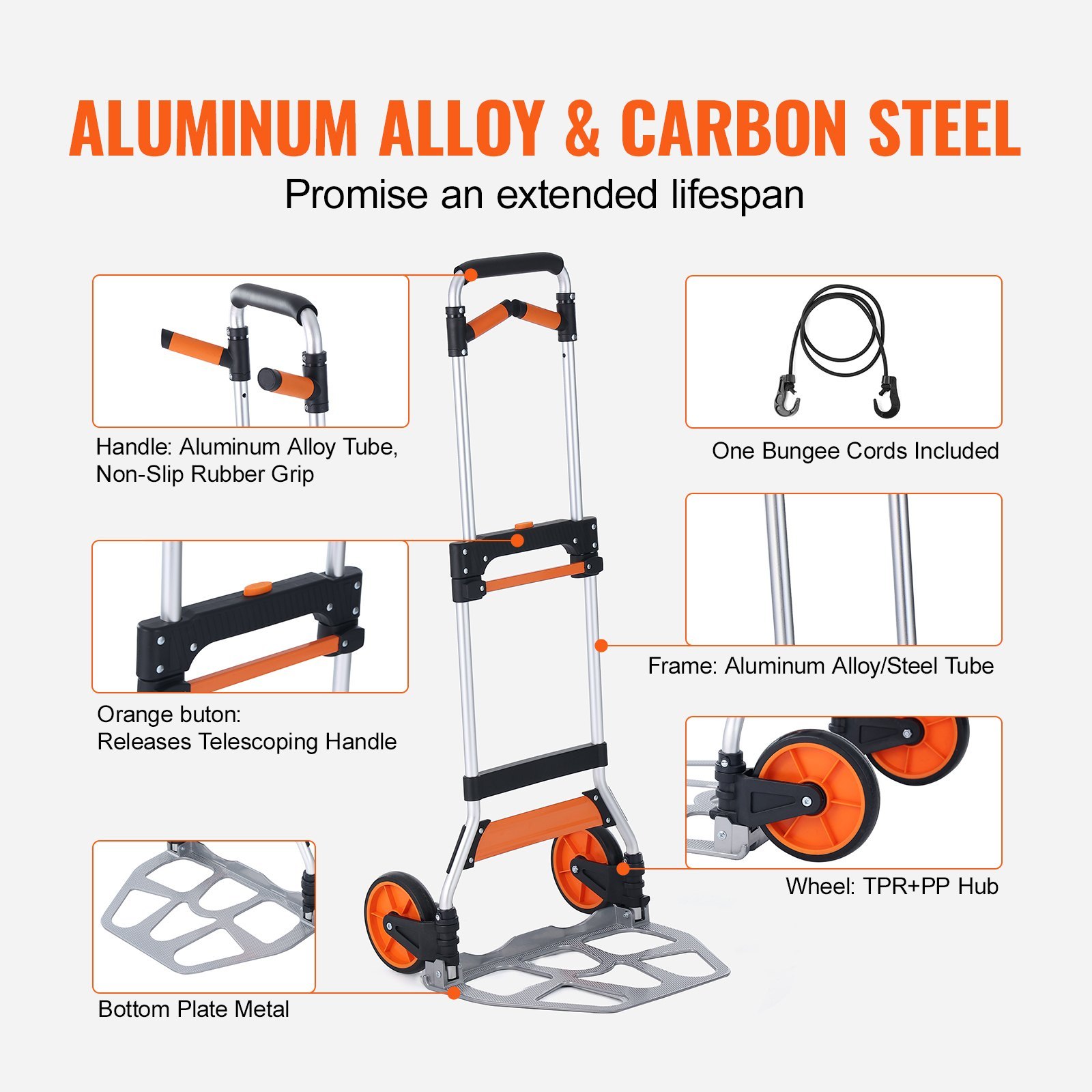 Folding Hand Truck, 309 Lbs Load Capacity, Aluminum Portable Cart, Convertible Hand Truck And Dolly With Telescoping Handle And PP+TPR Wheels, Ultra Lightweight Super Strong For Moving Warehouse - Image 5