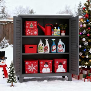 47'' Tall Metal Tool Storage Cabinet, With Ample Storage Space For Garage,Warehouse,Garden,Office, Living Room,Bathroom,Utility Room Slate