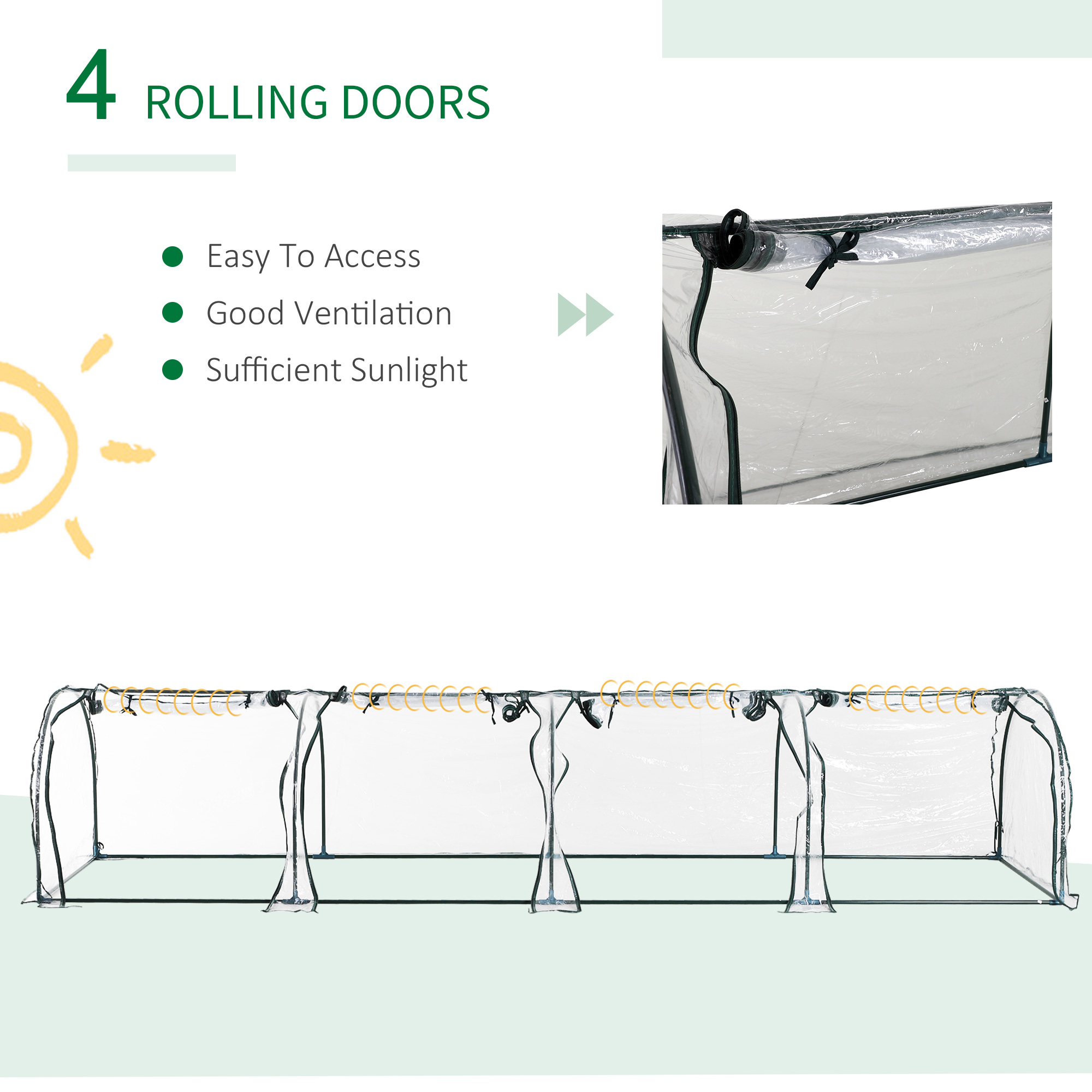 Portable Tunneled Greenhouse With 4 Zippered Doors, Water UV Fighting PVC Cover - Image 4