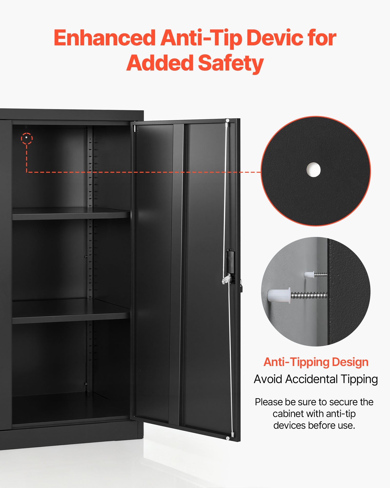 Metal Storage Cabinet, 41.7 In Steel Garage Cabinet With 2 Adjustable Shelves, 2 Magnetic Doors & 2 Keys, 3 Tiers Lockable Tool Storage For Pantry, Warehouse, Basement, Office, Black - Image 5