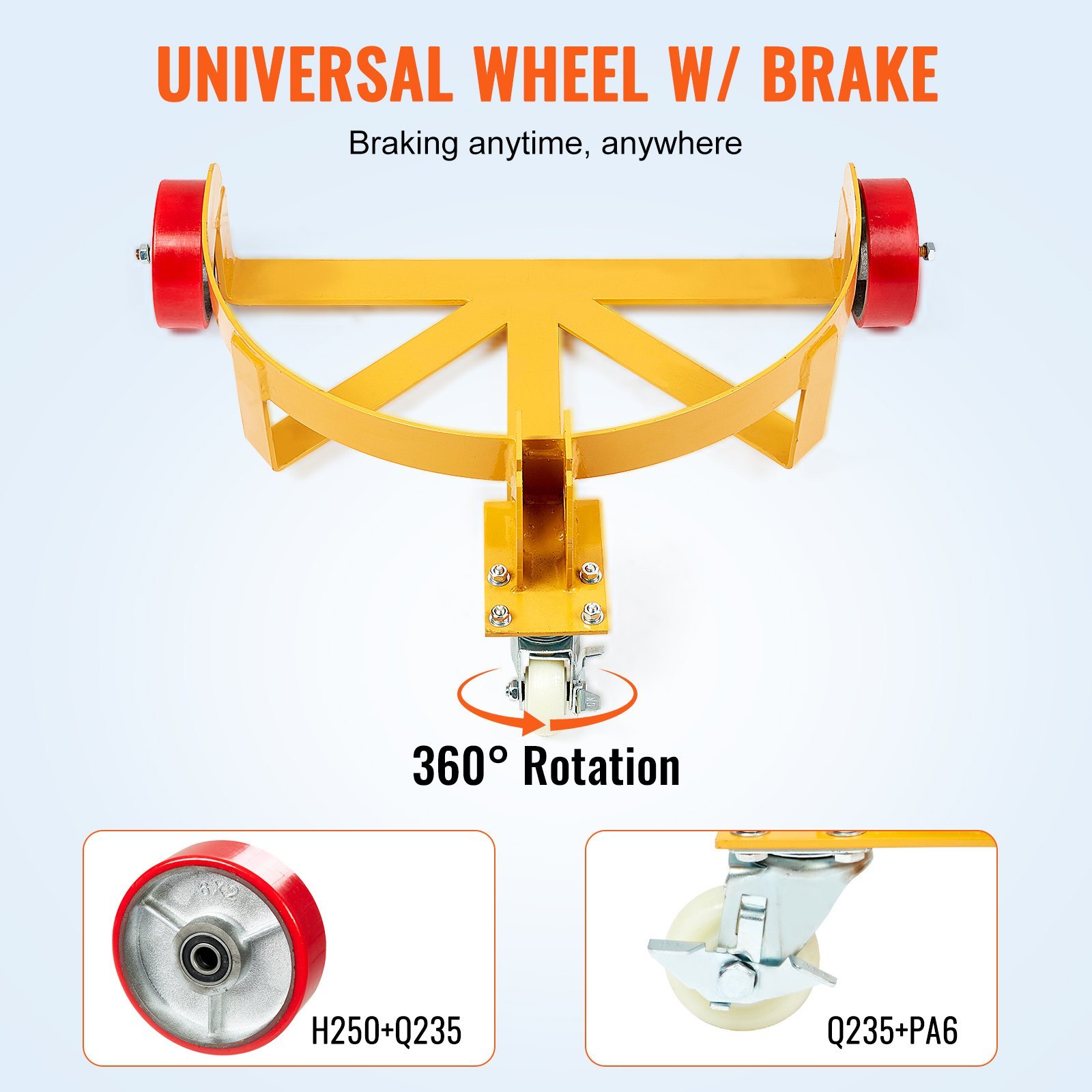 55 Gallon Drum Dolly, 1200 Lbs Load Capacity, Barrel Dolly Cart Drum Caddy Round Dolly Steel Low Profile, Heavy Duty Steel Frame With Adjustable Handle 3 Wheels, For Workshop Factory Warehouse - Image 5