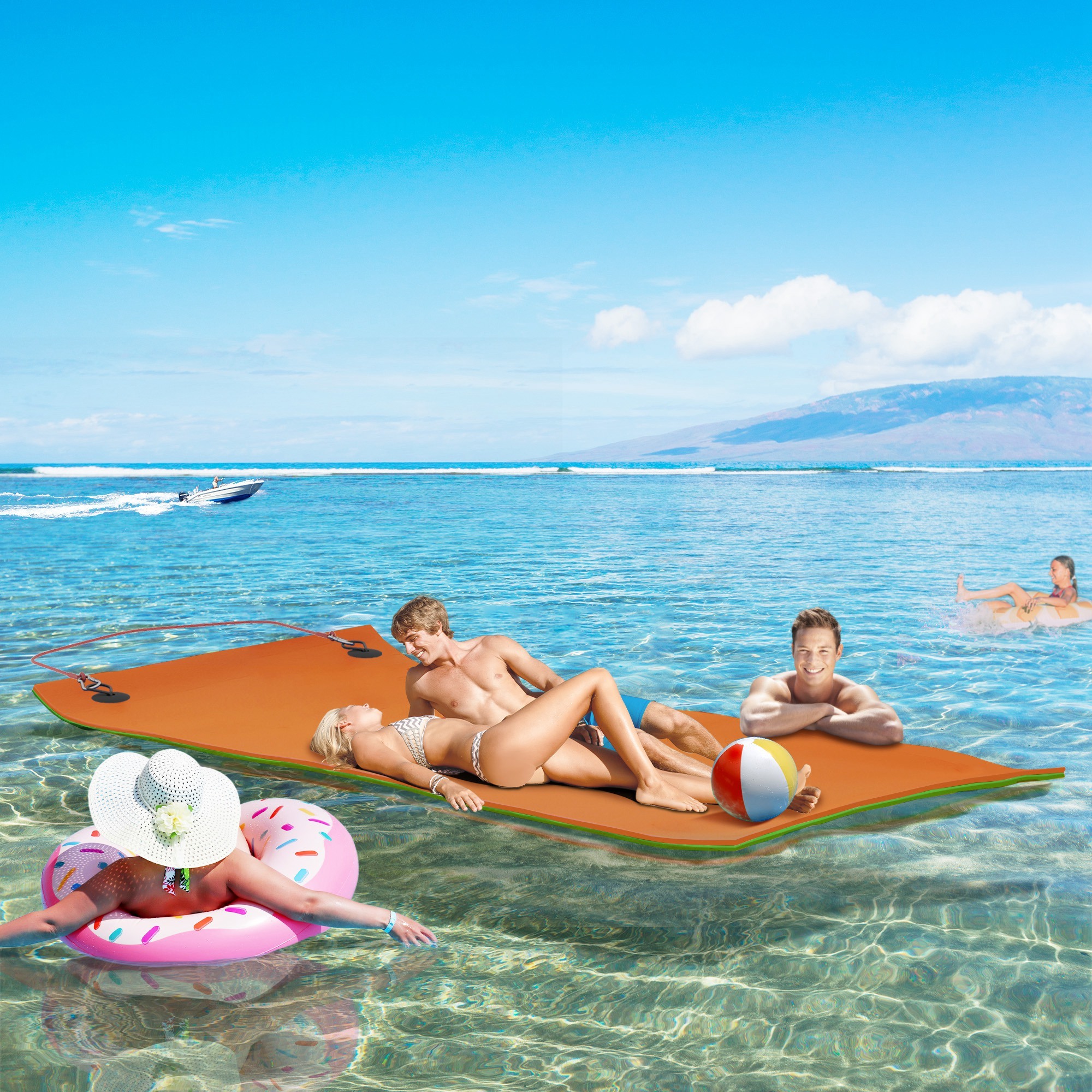 9 X 6 Lily Pad Water Mat For 2 Adults, Floating Water Pad For Lake, Pool, Ocean, Beach, And Boating, Orange - Image 2