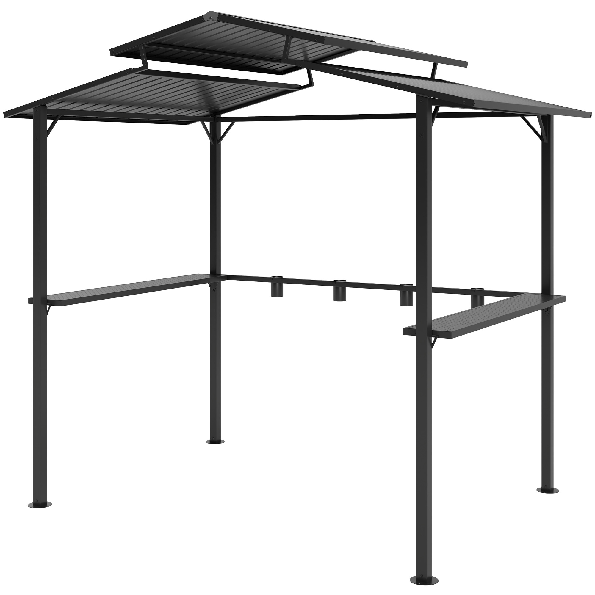 8 X 5ft Hardtop Grill Gazebo With Double Metal Roof, 2 Side Shelves And 4 Cup Holders For Patio Backyard Lawn Deck