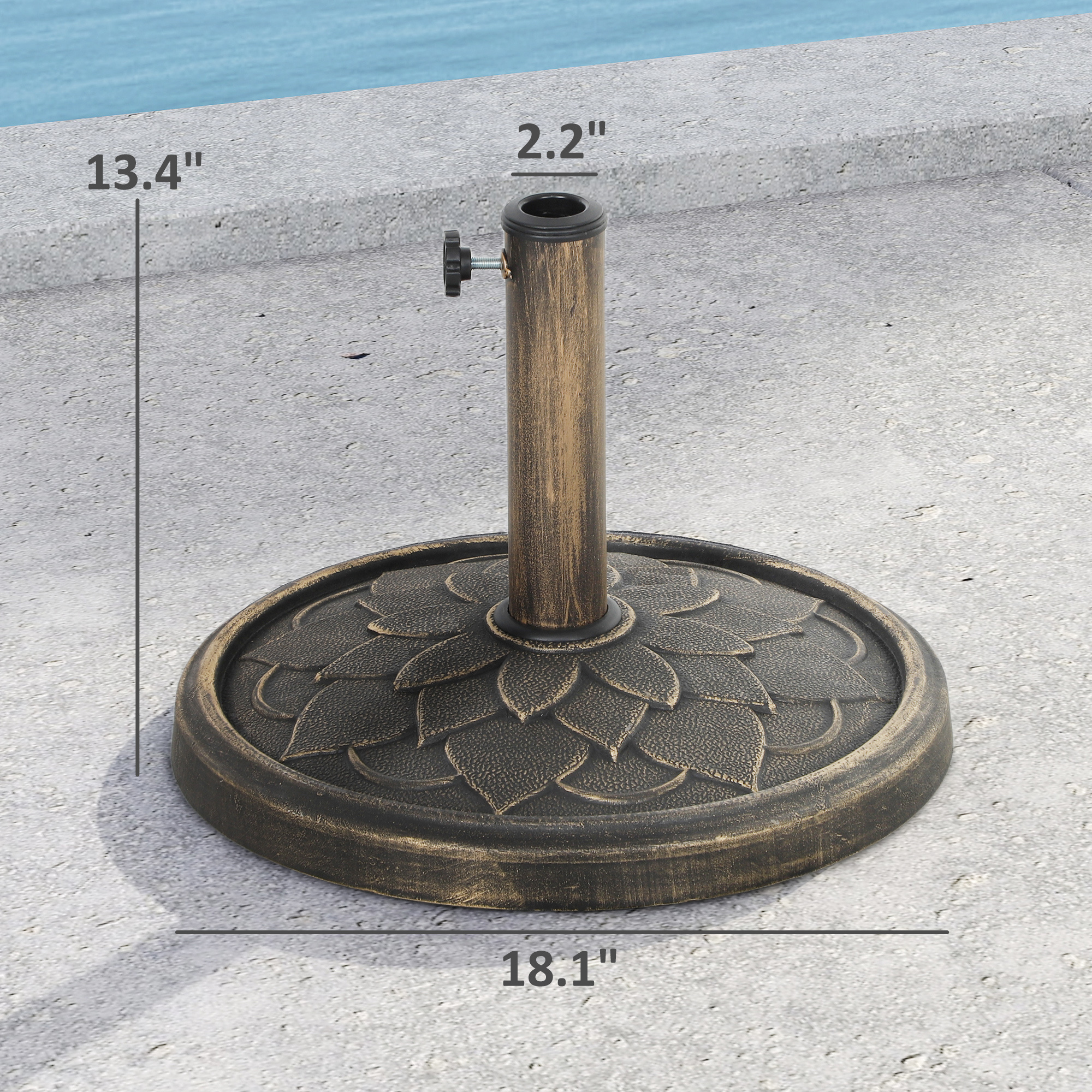 Round Patio Umbrella Base, 26 Lbs Resin Umbrella Stand Base, Heavy Duty Patio Umbrella Holder For 1.31.51.9 Umbrella Poles For Outdoor, Lawn, Poolside, Bronze - Image 2