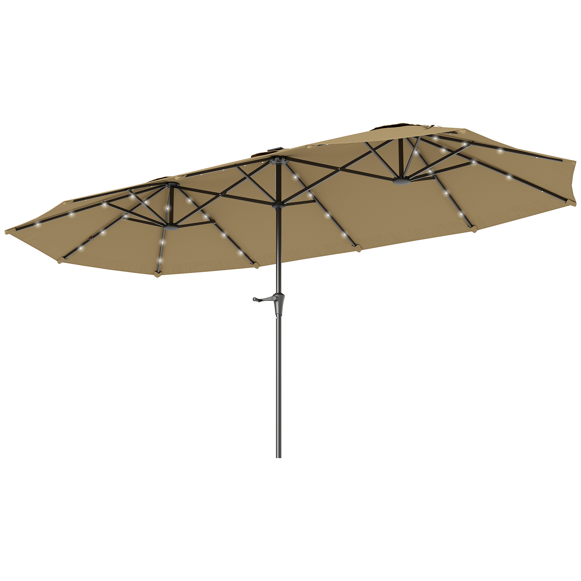 Double-Sided Market Umbrella, Large Patio Umbrella With Solar Lights, Crank Handle For Garden, Pool, Yard, Khaki - Image 6