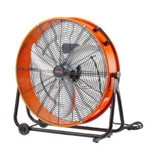 Drum Fan, 24 Inch High Velocity Industrial Shop Fan, Heavy Duty Commercial Use 3-Speed 8600CFM, 360°Adjustable Tilting Industrial Floor Fan For Warehouse,Workshop,Factory, Basement