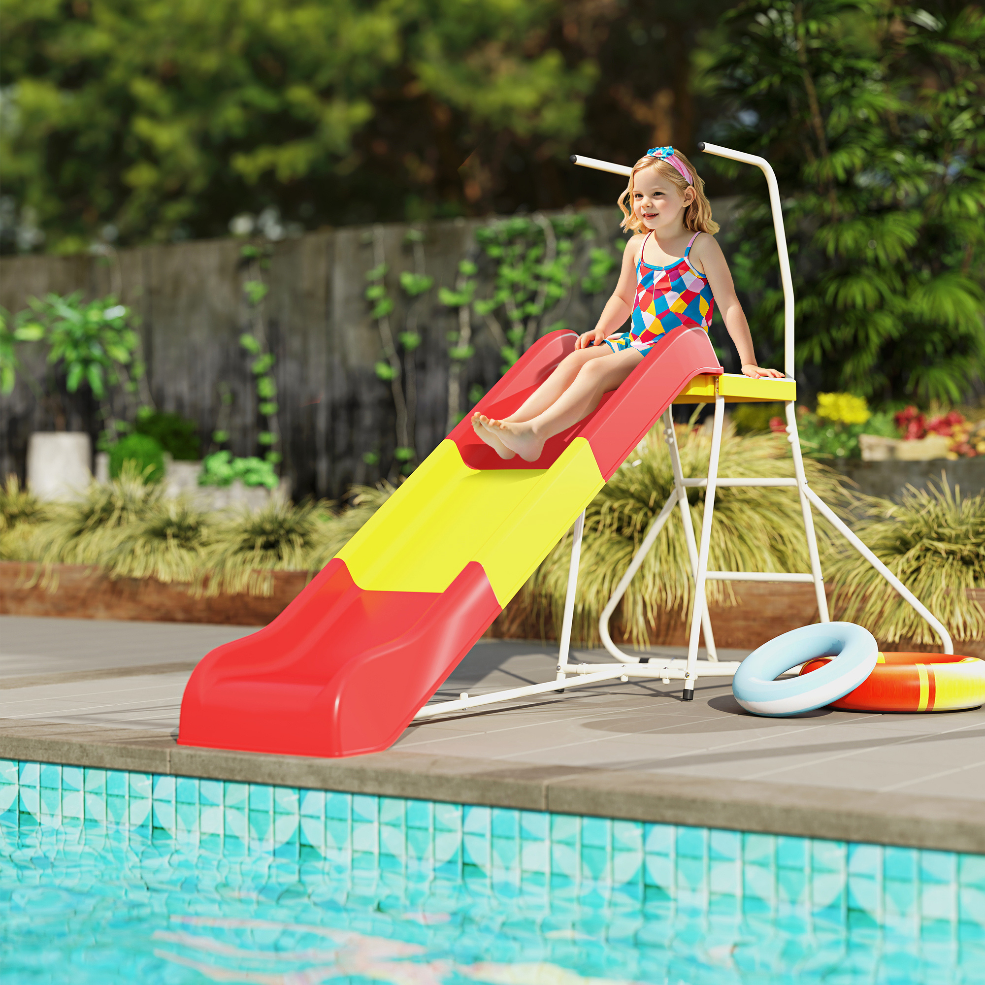 6ft Slide For Kids, Metal Freestanding Playground Equipment With Climbing Ladder, For Backyard, Outdoor, Indoor, Red - Image 5