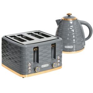 Kettle And Toaster Sets, 3000W 1.7L Rapid Boil Kettle & 4 Slice Toaster With 7 Browning Controls, Defrost, Reheat And Crumb Tray, UK Otter Thermostat, Grey