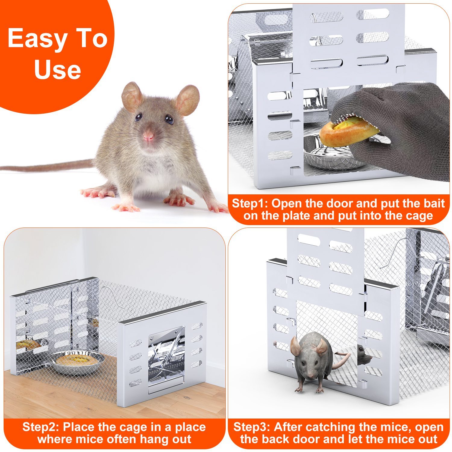 2Pcs Humane Rat Trap Catch And Release Live Mouse Cage Traps With Automatic Continuous Cycle Trapping For Chipmunk Rodent Mouse Small Animals - Image 7