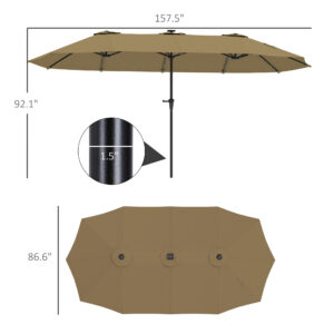 Double-Sided Market Umbrella, Large Patio Umbrella With Solar Lights, Crank Handle For Garden, Pool, Yard, Khaki