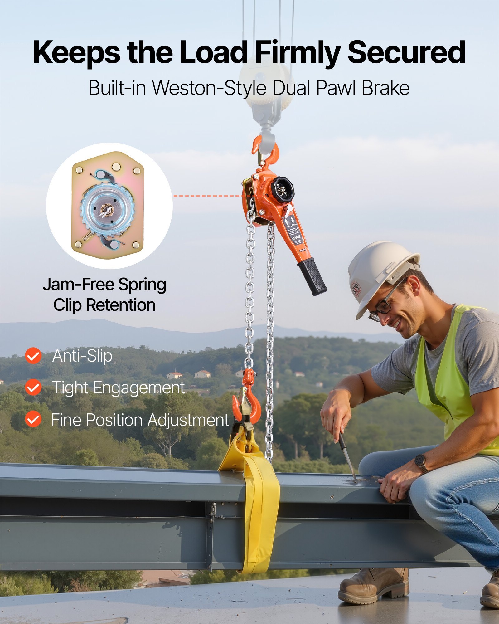 Manual Lever Chain Hoist, 1T 2200LBS Capacity Heavy Duty Come Along, 10FT Lift G80 Alloy Steel Chain With Dual Pawl Mechanical Brake,360°Rotating Hooks, For Warehouse Construction Garage - Image 2