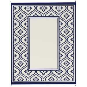 Reversible Outdoor Rug, Waterproof Plastic Straw With Carry Bag, 8 X 10, Blue & White Gourd Border