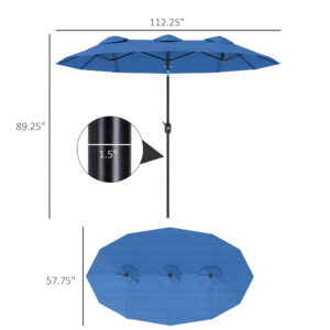 Double-sided Patio Umbrella, 9.5 Outdoor Umbrella With Push Button Tilt And Crank, 3 Air Vents And 12 Ribs, Navy Blue