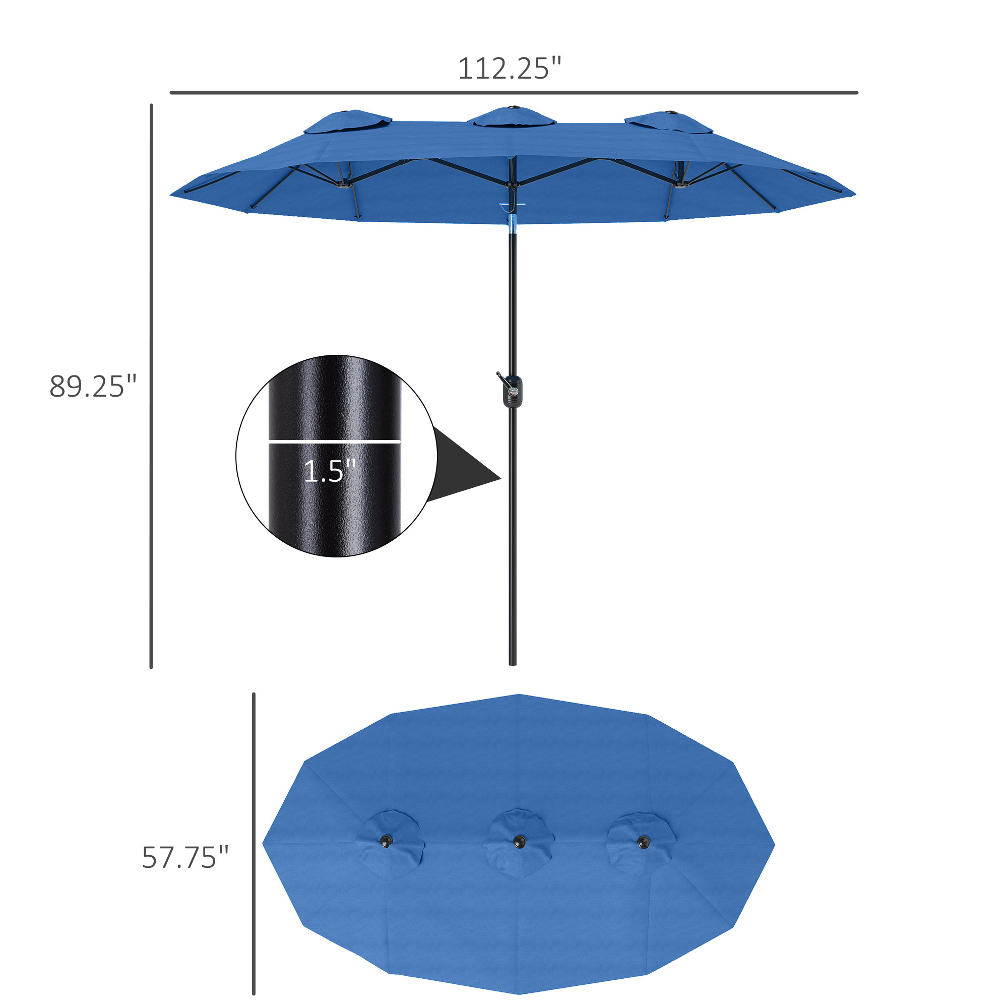 Double-sided Patio Umbrella, 9.5 Outdoor Umbrella With Push Button Tilt And Crank, 3 Air Vents And 12 Ribs, Navy Blue