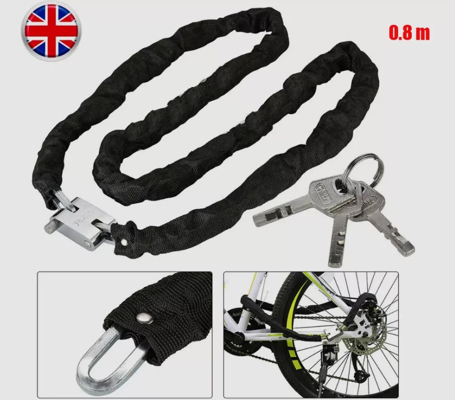 80CM Heavy Duty Steel Strong Motorcycle Bike Outdoor Safety Chain And Padlock Lock UK - Image 3