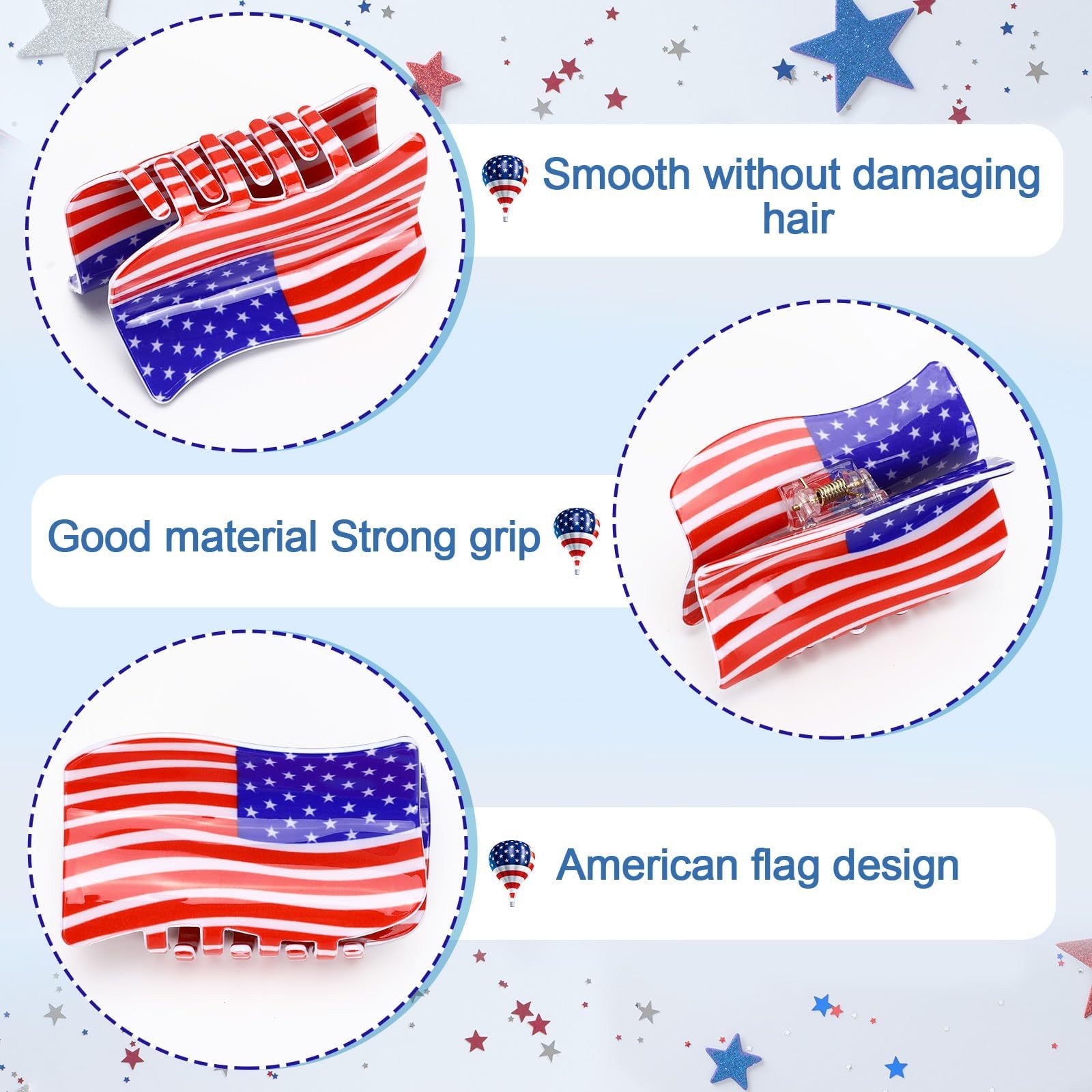 3Pcs American Flag Shaped Claw Clips USA Patriotic 4th Of July Design Hair Accessories Red White And Blue Hair Clips For Independence Day Veterans' Day Clearance - Image 5