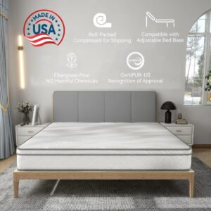 Full Size Mattress,12 Inch Hybrid Mattress In A Box With Gel Memory Foam,Individually Wrapped Pocket Coils Innerspring For Breathable And Durable Support, Made In USA, CertiPUR-US Certified
