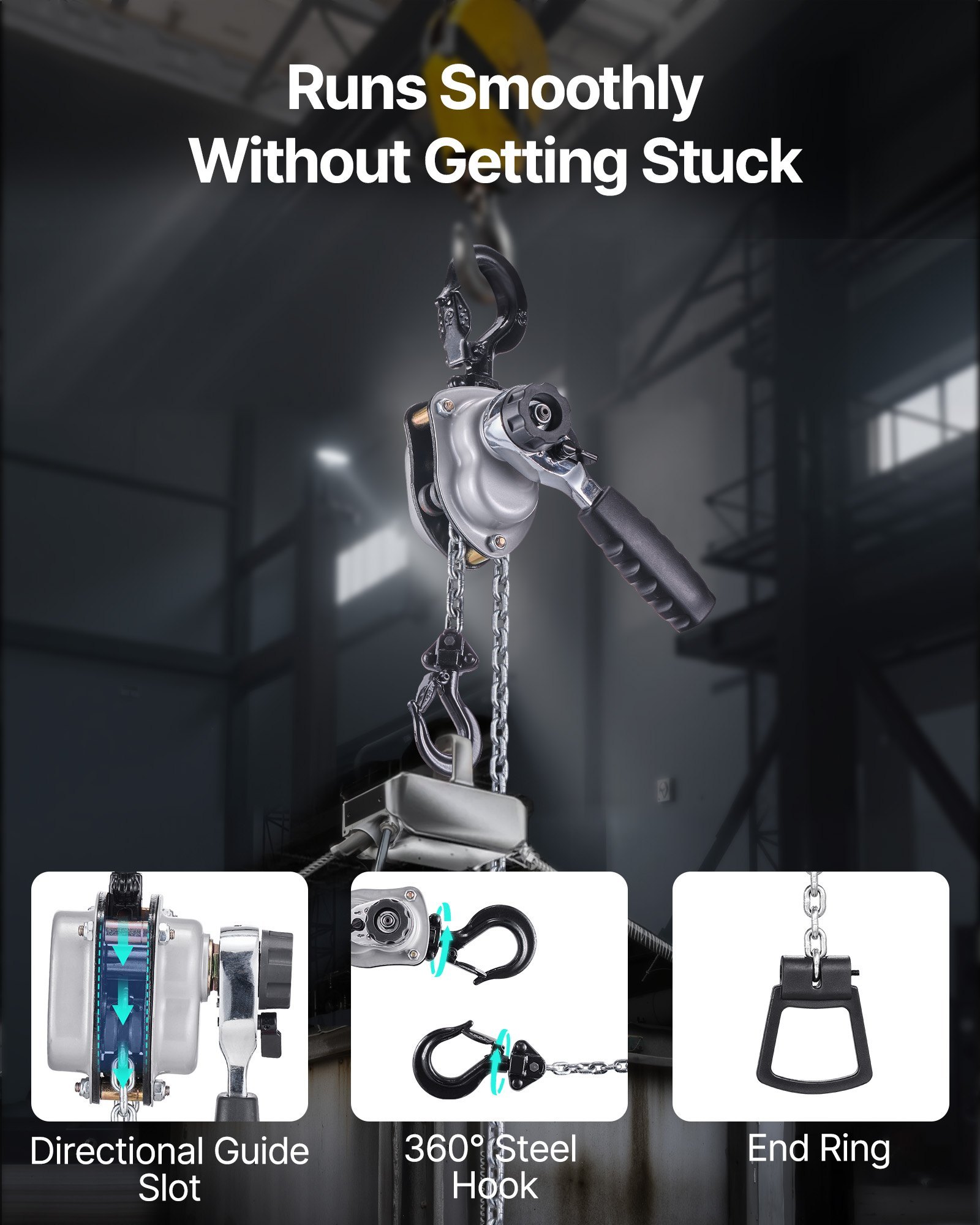 Manual Lever Chain Hoist, 1/4T 550LBS Capacity Heavy Duty Come Along, 10FT Lift G80 Alloy Steel Chain With Dual Pawl Mechanical Brake,360°Rotating Hooks, For Warehouse Construction Garage - Image 4