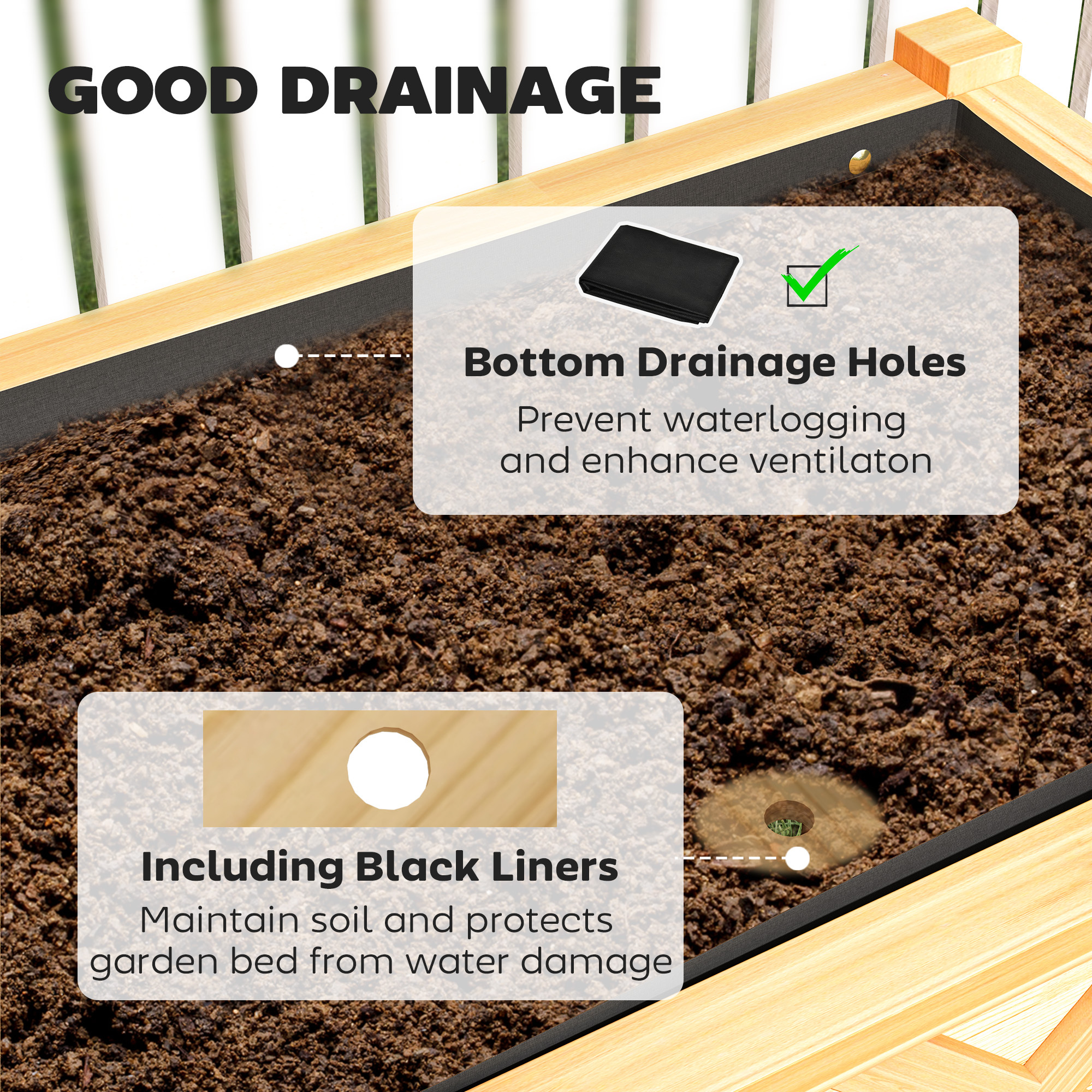 Raised Garden Bed, 47 X 22 X 31.5 In. Elevated Wood Planter Box With Storage Shelf, Drainage Holes, And Liner, Natural - Image 6