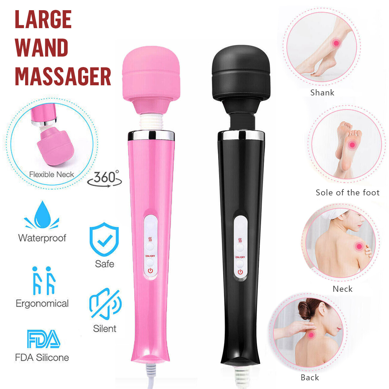 20 Speed Magic Massager Wand Full Body Pain Powerful Waterproof 10 Vibration Mode Massage Vibration UK Plug - Image 8