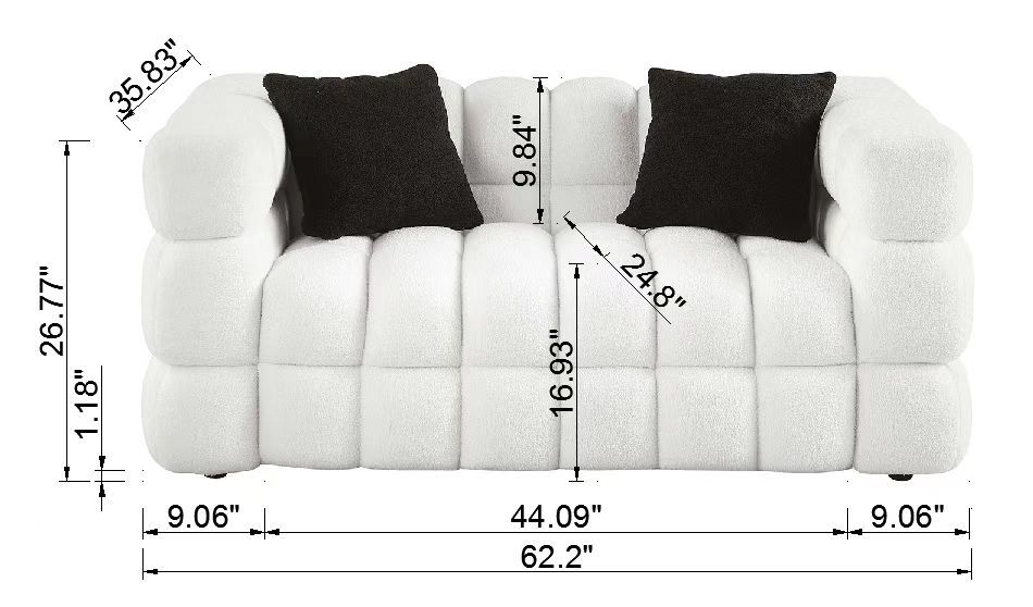 62.2length ,35.83inch Deepth ,human Body Structure For USA People, Marshmallow Sofa,boucle Sofa ,White Color, 2 Seater - Image 2