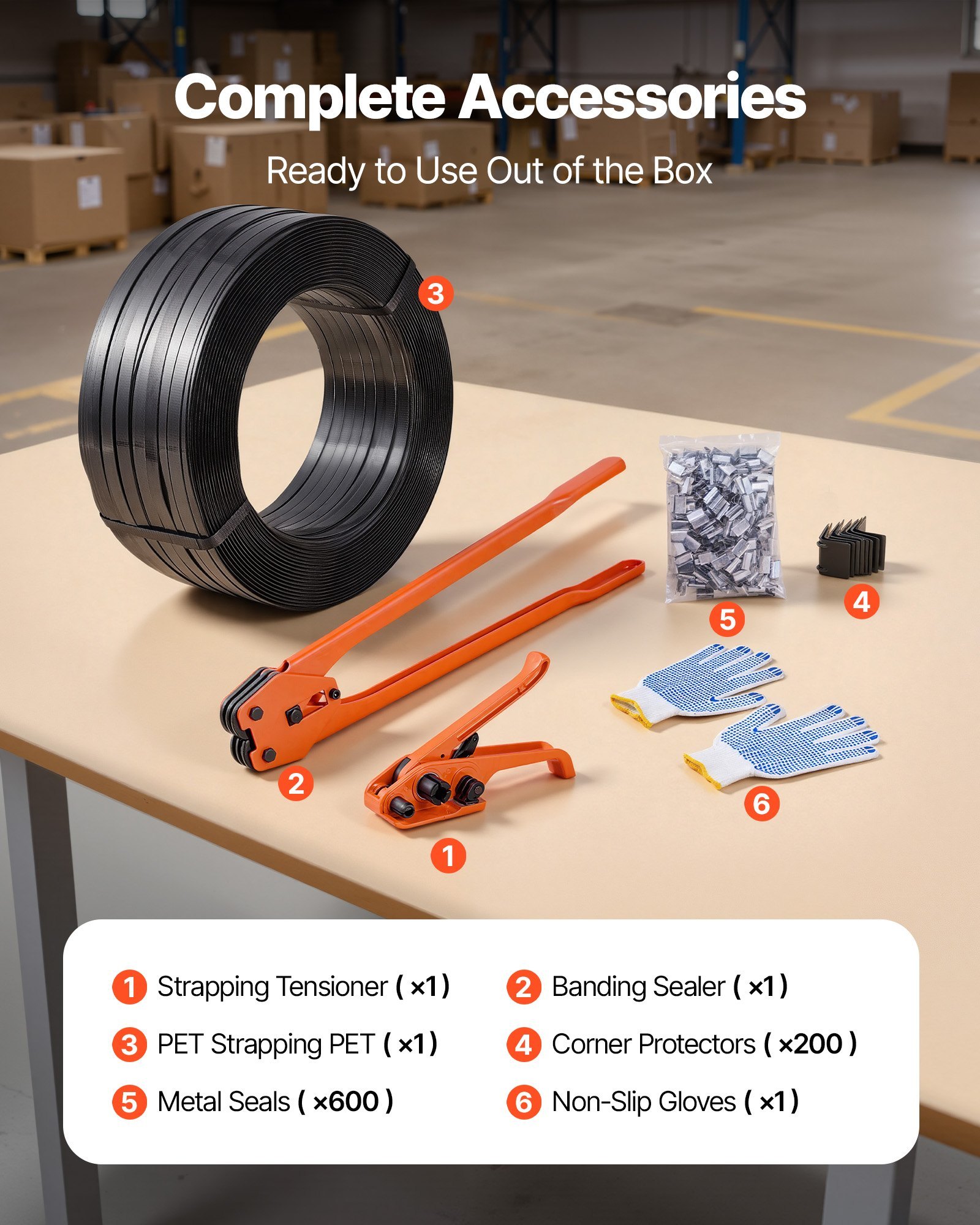 Banding Strapping Kit, Heavy Duty Banding Sealer Tool With 2000 Ft PET Band, 600 Metal Seals, 200 Corner Protectors, Plastic Pallet Packaging Strapping Kit For Warehouse, Transportation, Home - Image 5