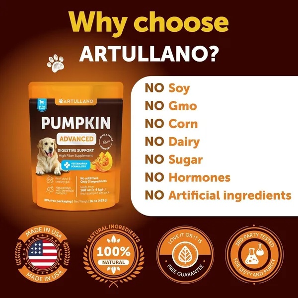 Pumpkin Powder For Dogs Digestive Support 16 OZ Fiber Supplement For Constipation For Gut Healthy Skin Digestion Glands Firm Stool Poop Anti Diarrhea Gas Relief Made In USA - Image 6