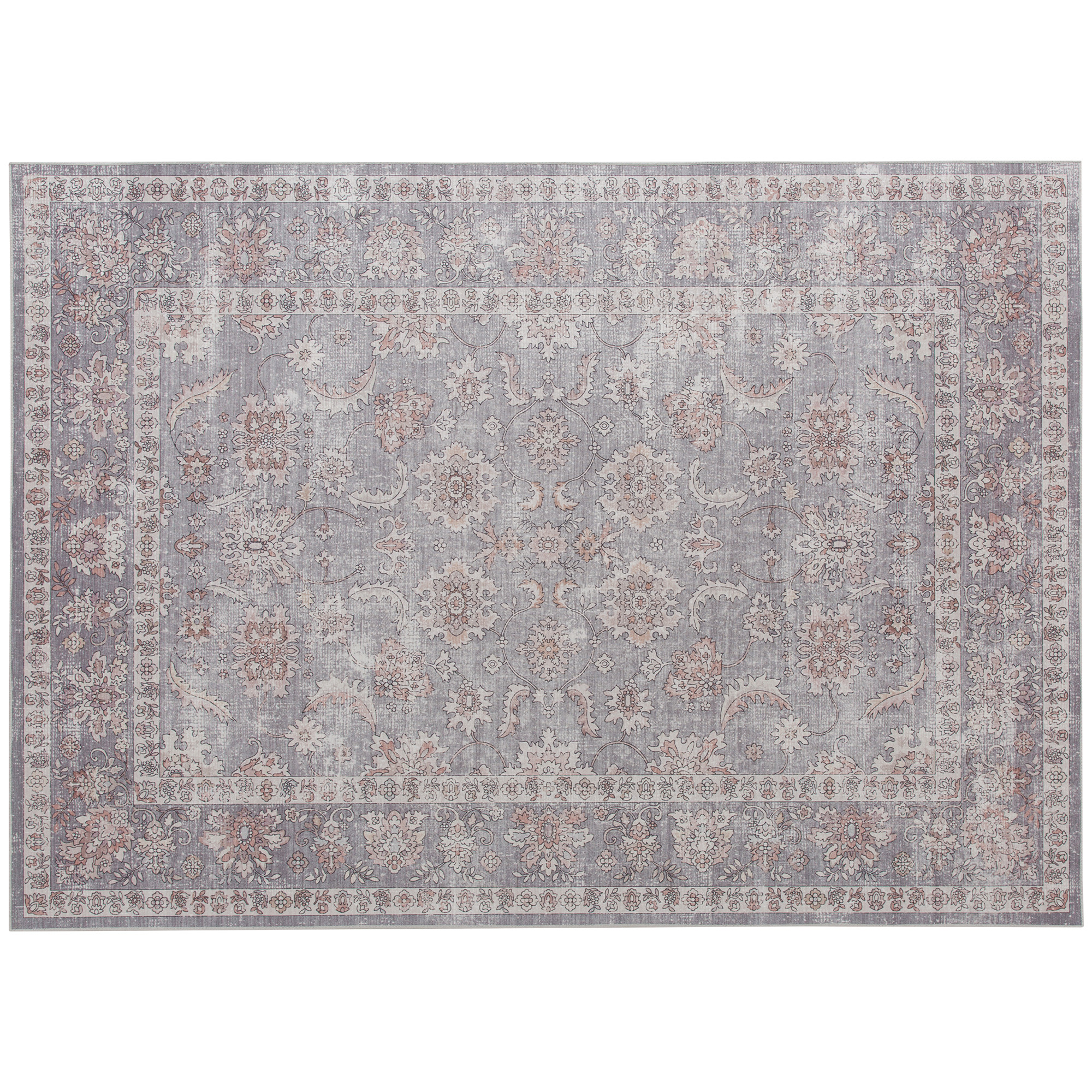 Machine Washable Area Rug 8x10, Non-Slip Traditional Flower Print Floor Carpet For Living Room, Bedroom, Grey And Brown - Image 3