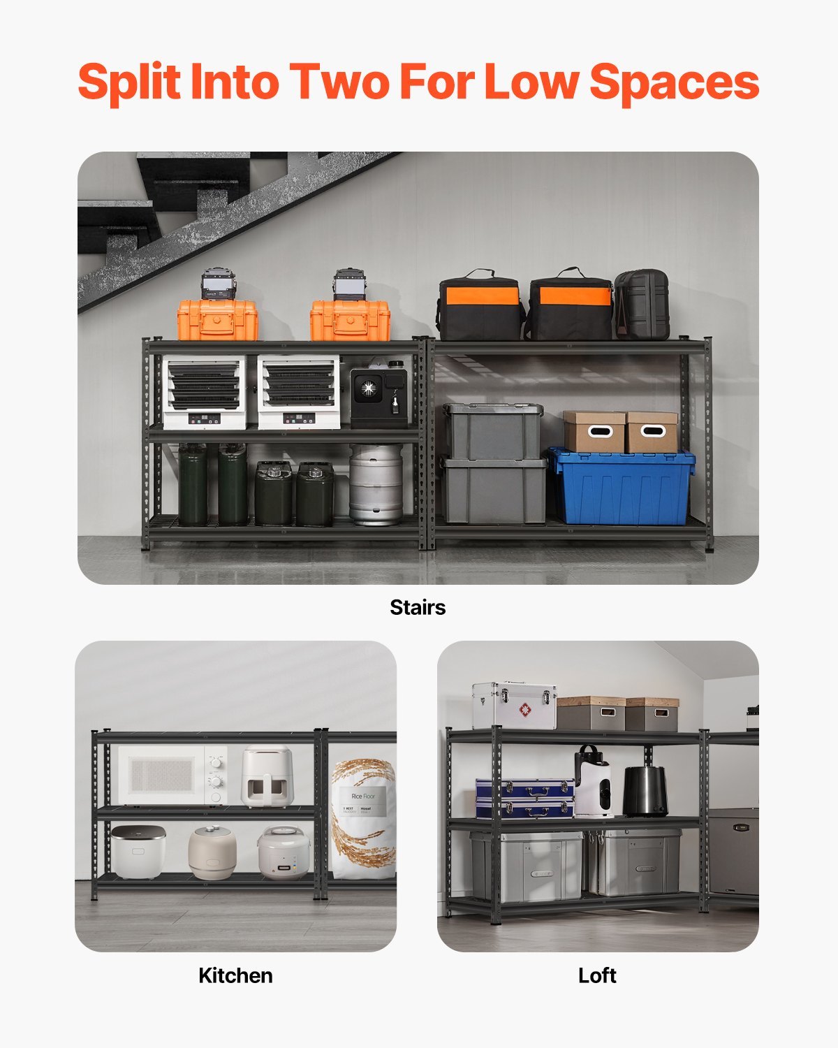 Storage Shelves, 2500 Lbs, 5 Tier Heavy Duty Garage Shelving, 18" D X 48" W X 72" H Adjustable Metal Shelves For Industrial Shelving Unit Utility Shelf, For Kitchen, Warehouse, Basement, Black - Image 2