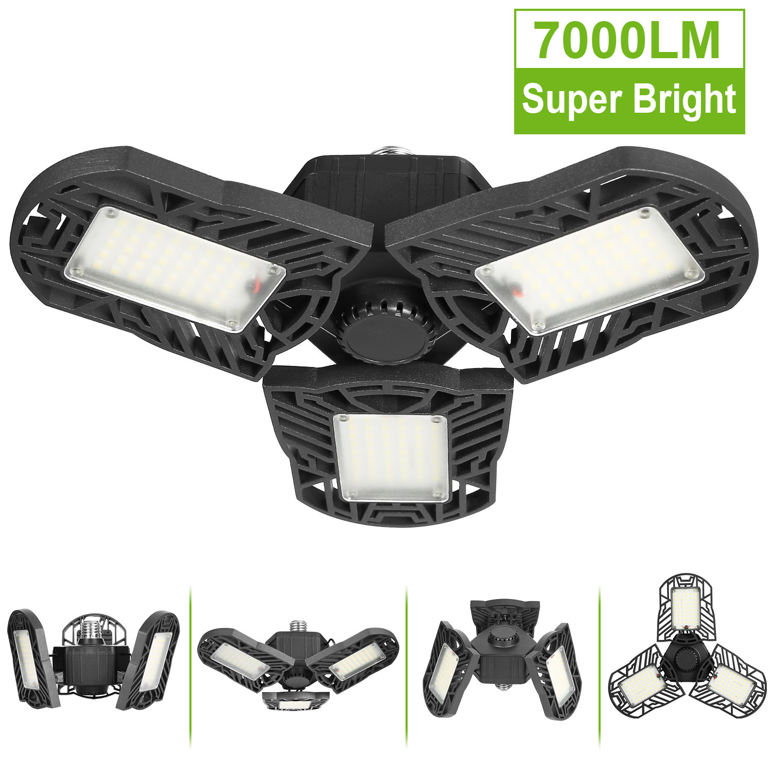 LED Garage Light E26 E27 80W 7000LM 6500K Garage Ceiling Light Deformable Workshop Lamp Die Cast Aluminum LED Ceiling Light Bulbs With 3 Adjustable Panels For Barn Shop Warehouse Workshop C - Image 9