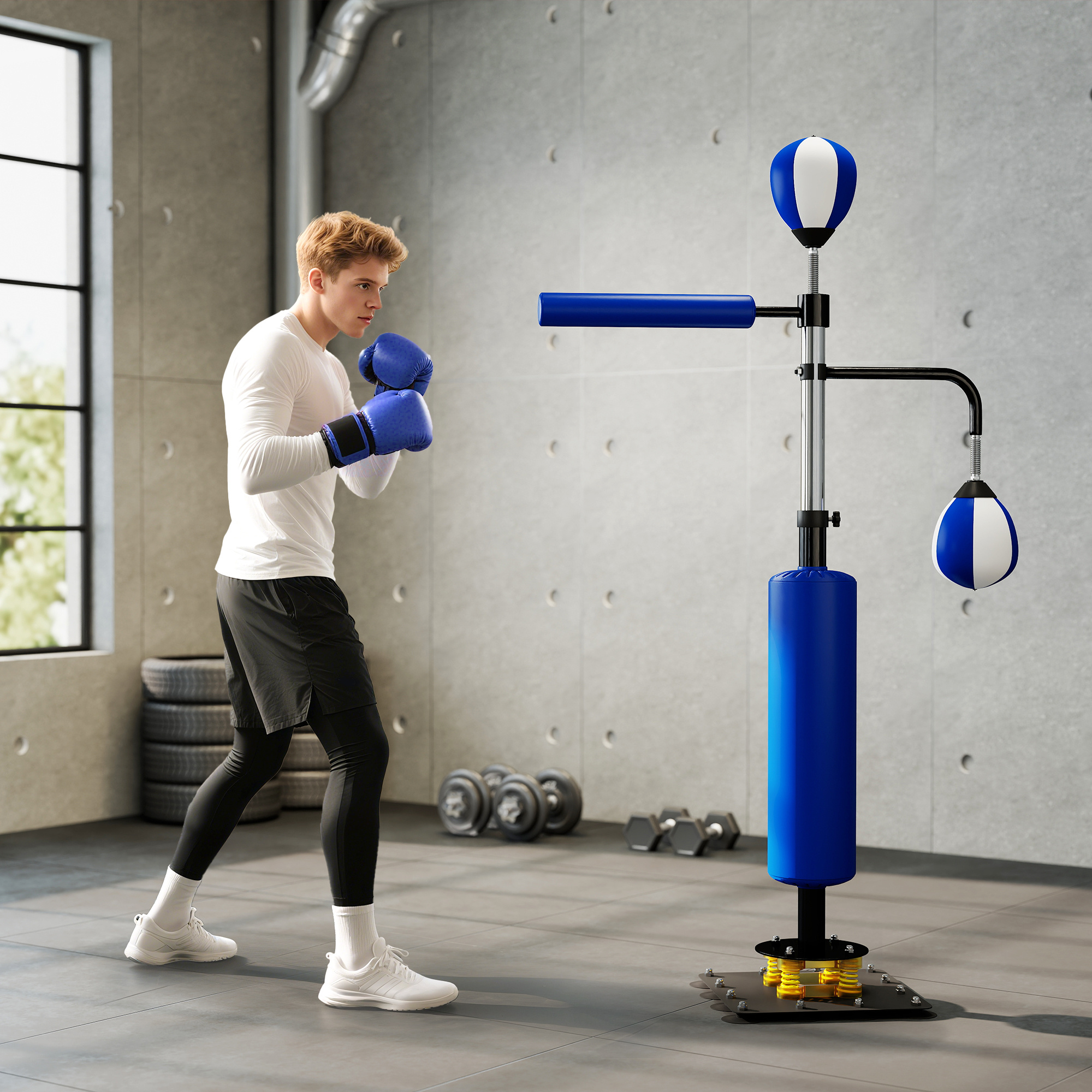 4.6'-6.7' Speed Bag Boxing Bag Stand, Reflex Bag Boxing Training Equipment, Speed Punching Bag, Blue - Image 3