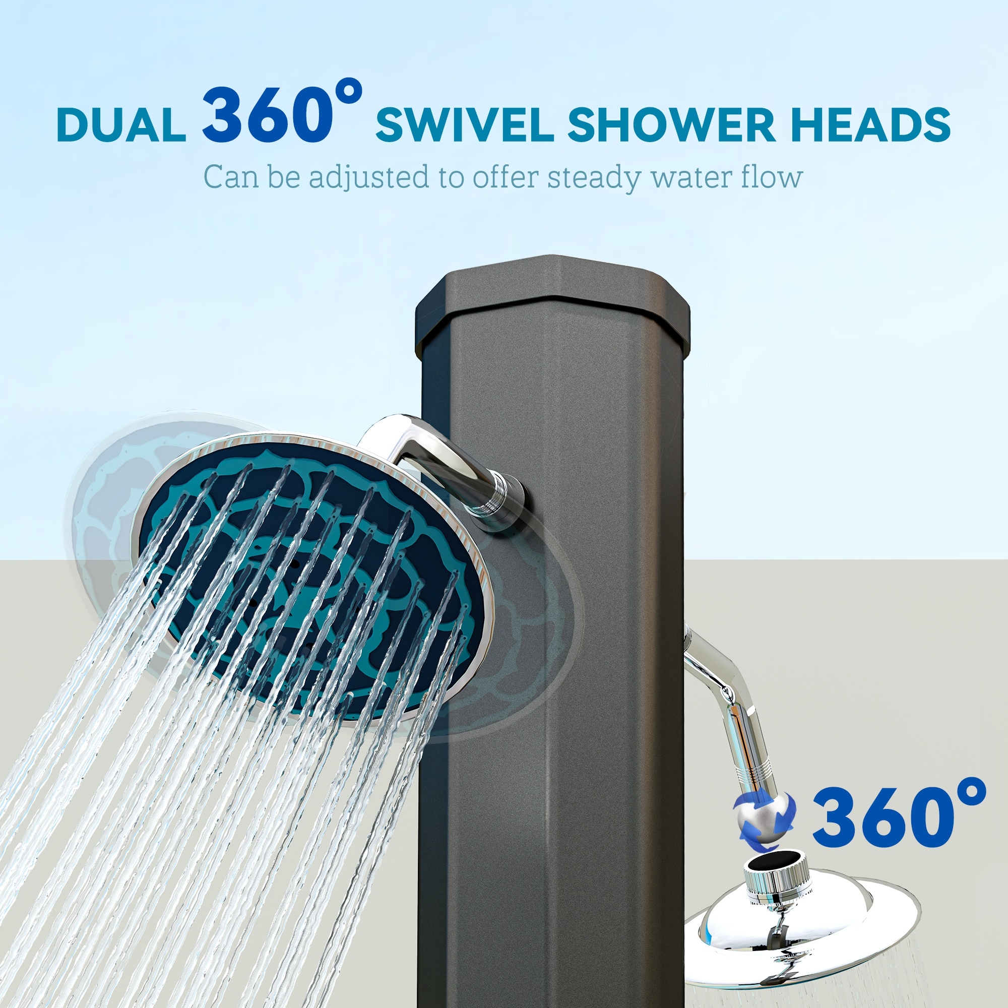 9.2 Gallon Slolar Heated Outdoor Shower With 2 Free-Rotating Shower Heads And Foot Showers For Poolside Beach Spa, 7.1ft - Image 6