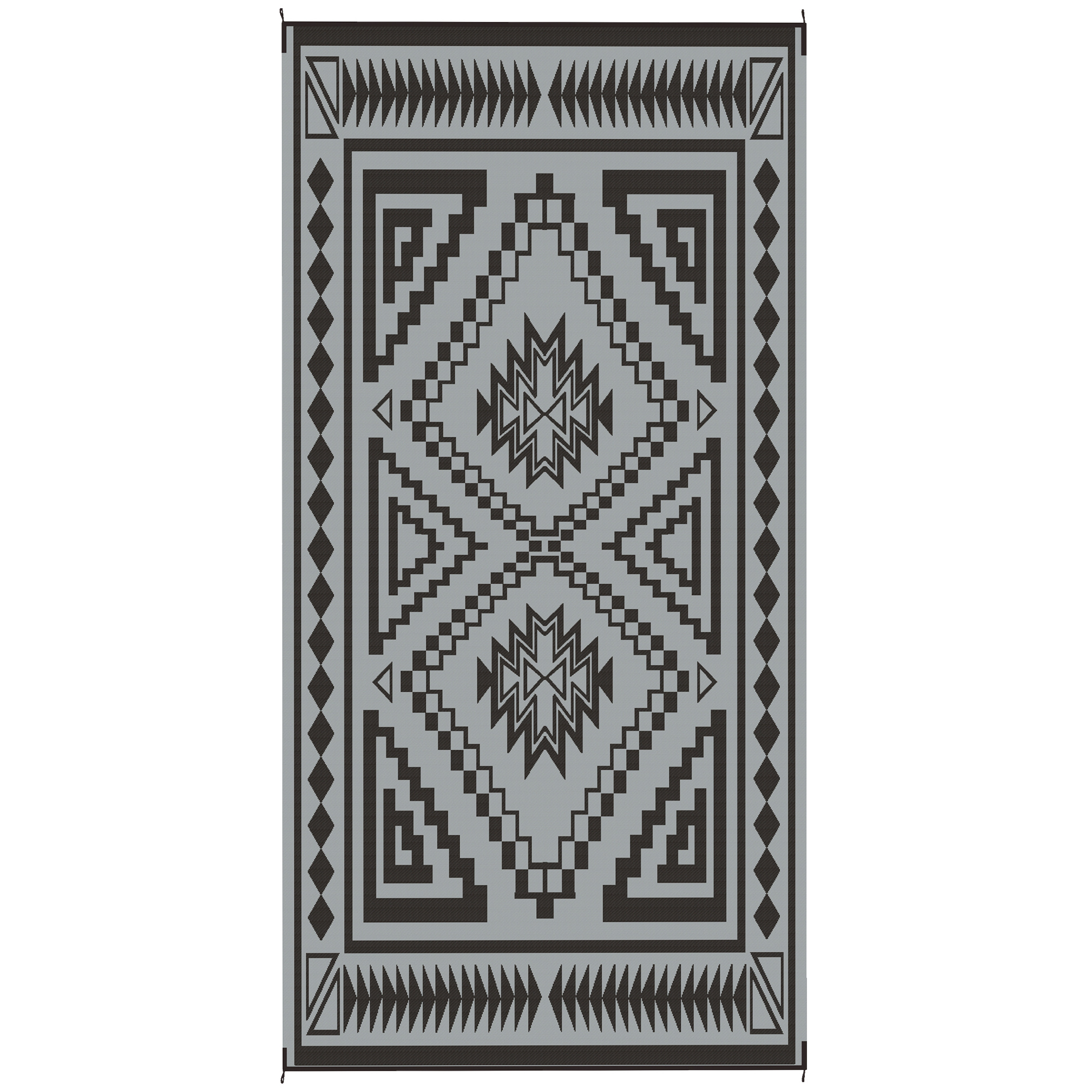 Reversible Outdoor Rug, Waterproof Plastic Straw With Carry Bag, 9 X 18, Black & Gray Square Patchwork - Image 4