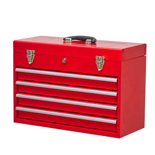 Metal Tool Box With 4 Drawers Portable Steel Tool Chest With Metal Cylinder Lock And Latch Closure, Liner, Powder Coating, Suitable For Garage, Warehouse And Outdoor Repair Job-Black - Image 2