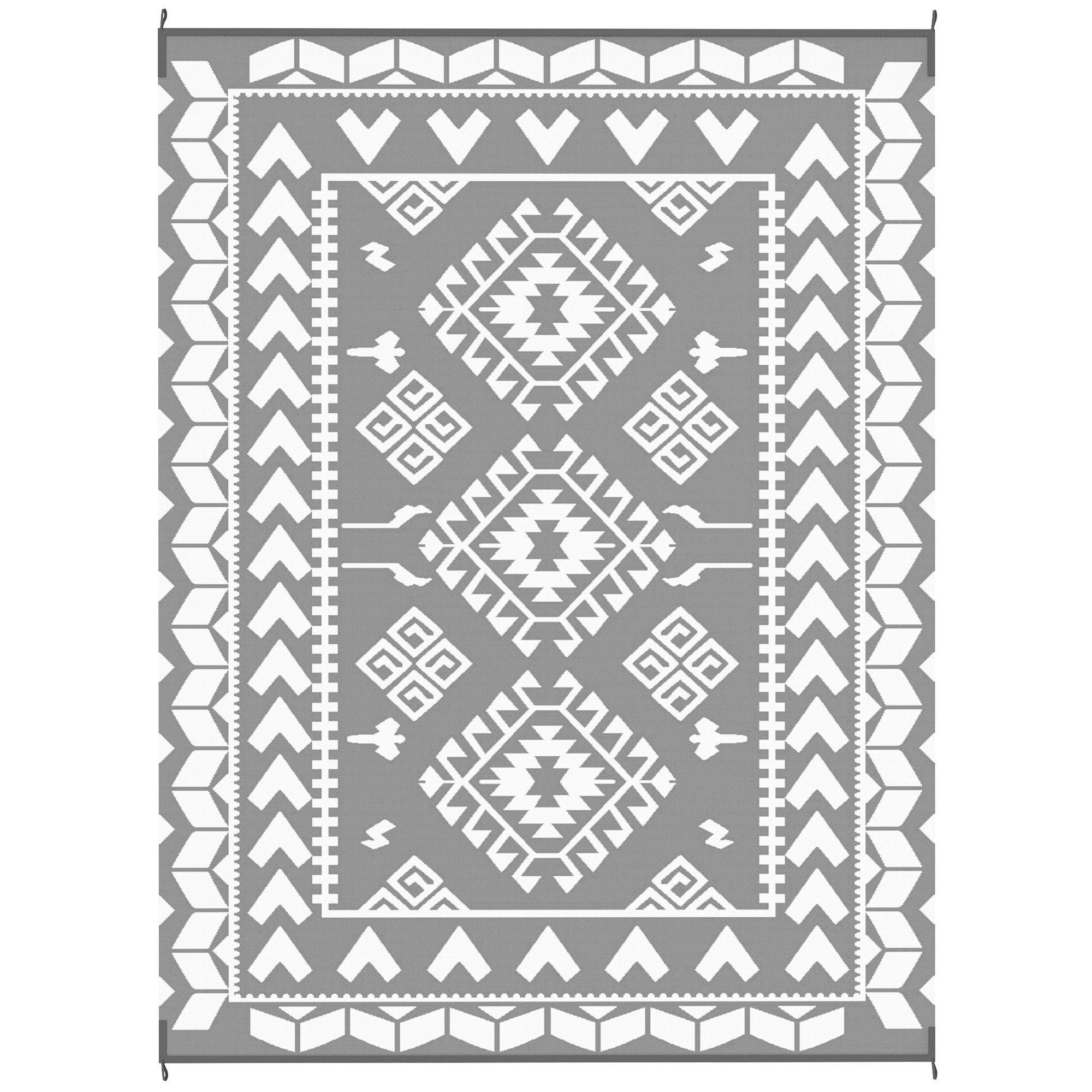 Reversible Outdoor Rug, Waterproof Plastic Straw With Carry Bag, 9 X 12, Gray & White Rhombus Patchwork - Image 5