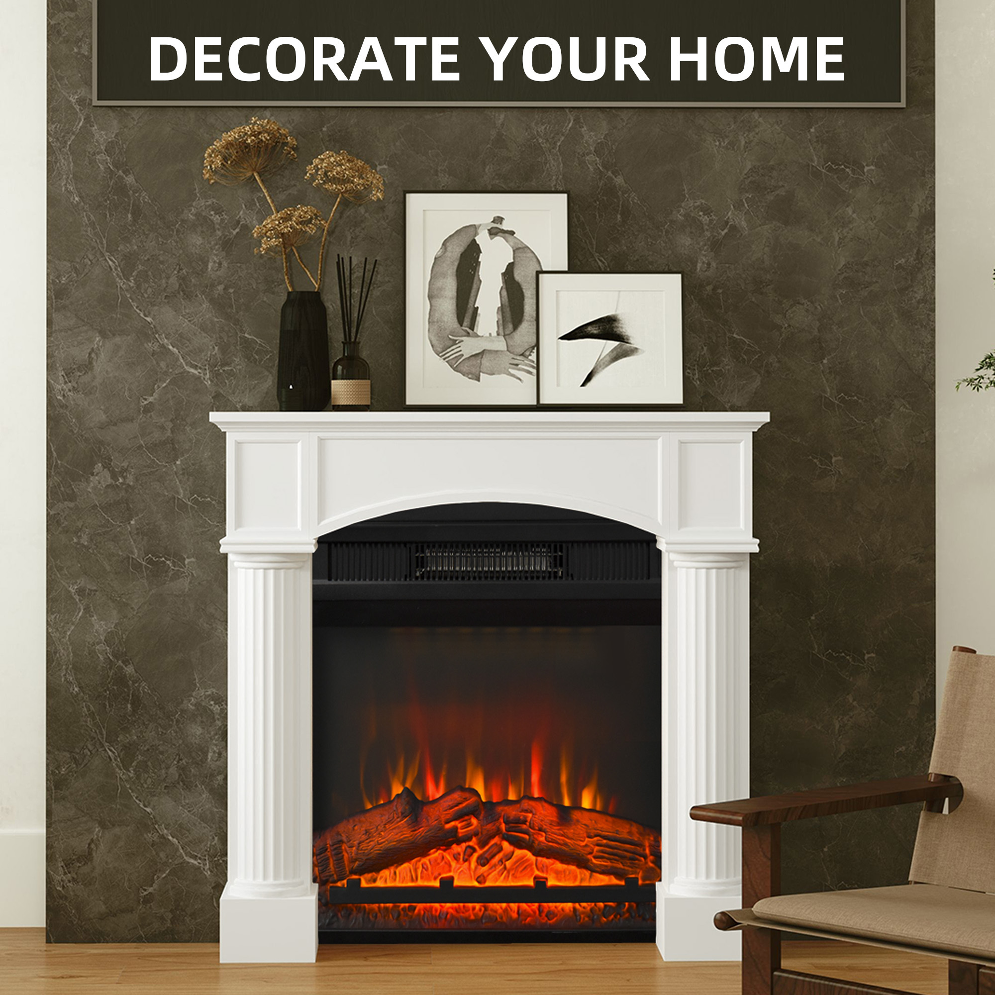 Modern Fireplace Mantel, Freestanding Fireplace Surround For Electric Fireplaces, 43.3 W X 39.8 H, White - Image 4