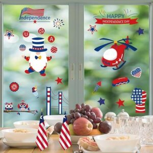 175PCS 4th Of July America Window Clings, Patriotic Window Clings Decorations Peel USA Independence Veterans Memorial Day Window Stickers For Home Kitchen Wall Glass Decor