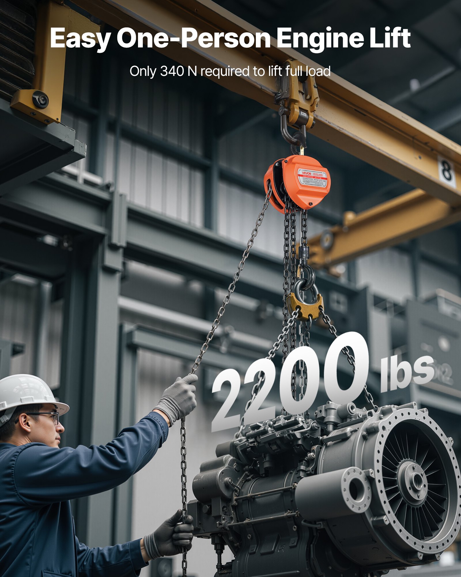 Hand Chain Hoist, 1 Ton 2200 Lbs Capacity, Manual Chain Block With Upgrade G80 Galvanized Chain, 10 Ft Lifting Height, Heavy Duty Pulley Hoist For Garage Warehouse Automotive Machinery, Orange - Image 4