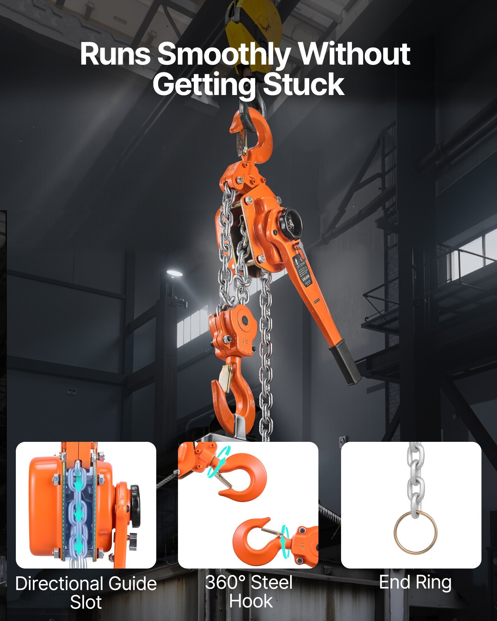 Manual Lever Chain Hoist, 6T 13200LBS Capacity Heavy Duty Come Along, 10FT Lift G80 Alloy Steel Chain With Dual Pawl Mechanical Brake,360°Rotating Hooks, For Warehouse Construction Garage - Image 2
