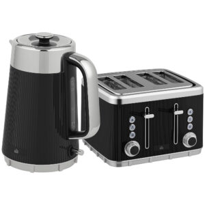 Electric Stainless Steel Kettle And Toaster Set, 3000W 1.7L UK Strix Thermostat Fast Boil Kettle W/ Limescale Filter, Cool Touch Body, 4 Slice Toaster With 7 Browning Levels, Crumb Tray, Black