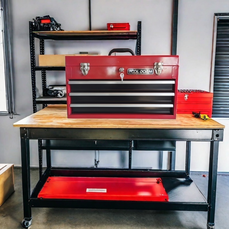 20.3inch Metal Tool Box With 2-4 Drawers Portable Steel Tool Chest With Metal Cylinder Lock And Latch Closure, Black And Red Two Color Powder Coating, Suitable For Garage, Warehouse - Image 5