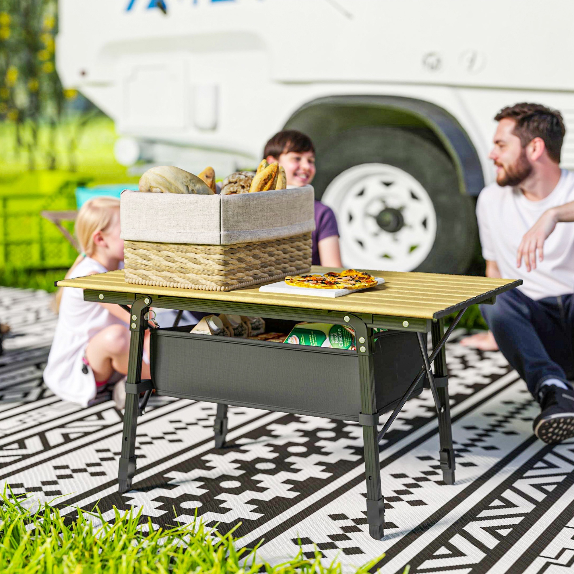 3ft Aluminum Small Folding Table, Portable Camping Table With Storage Bag, Carry Bag For Outdoor Picnic BBQ, Brown - Image 3