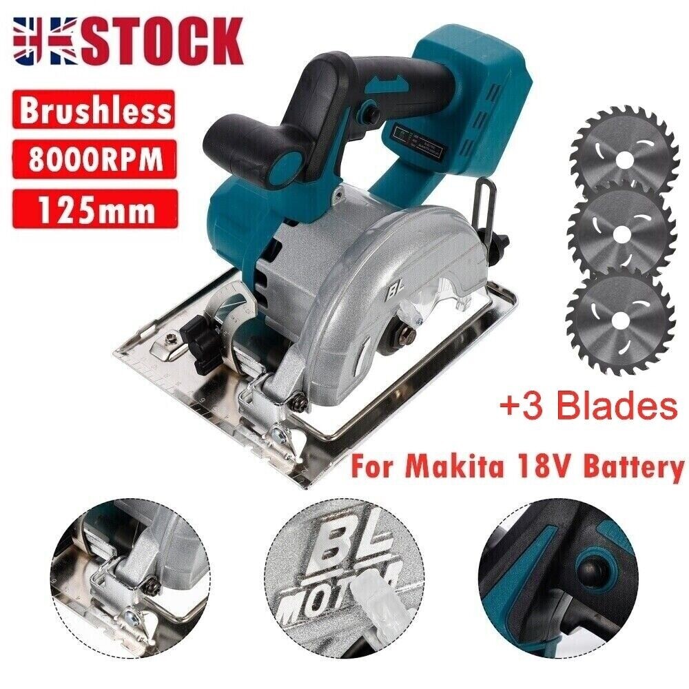 For 18V Battery 5 Cordless Circular Saw 125mm Brushless Wood Tile Saw UK