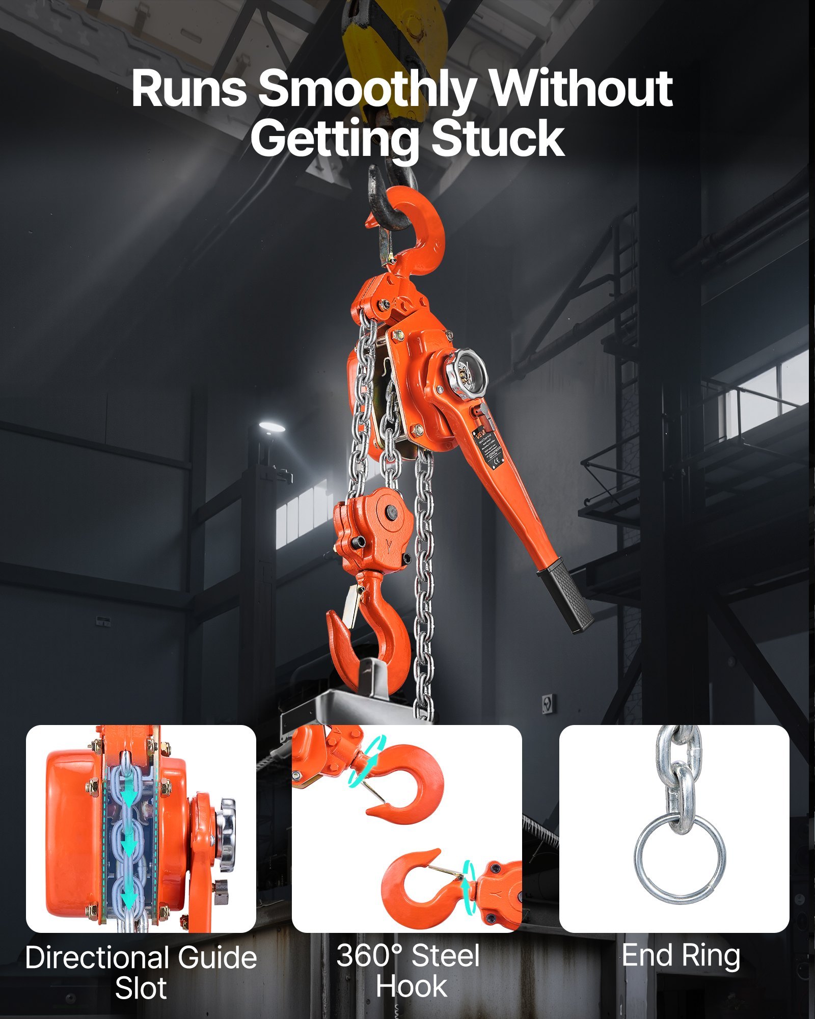 Manual Lever Chain Hoist, 6T 13200LBS Capacity Heavy Duty Come Along, 20FT Lift G80 Alloy Steel Chain With Dual Pawl Mechanical Brake,360°Rotating Hooks, For Warehouse Construction Garage - Image 3