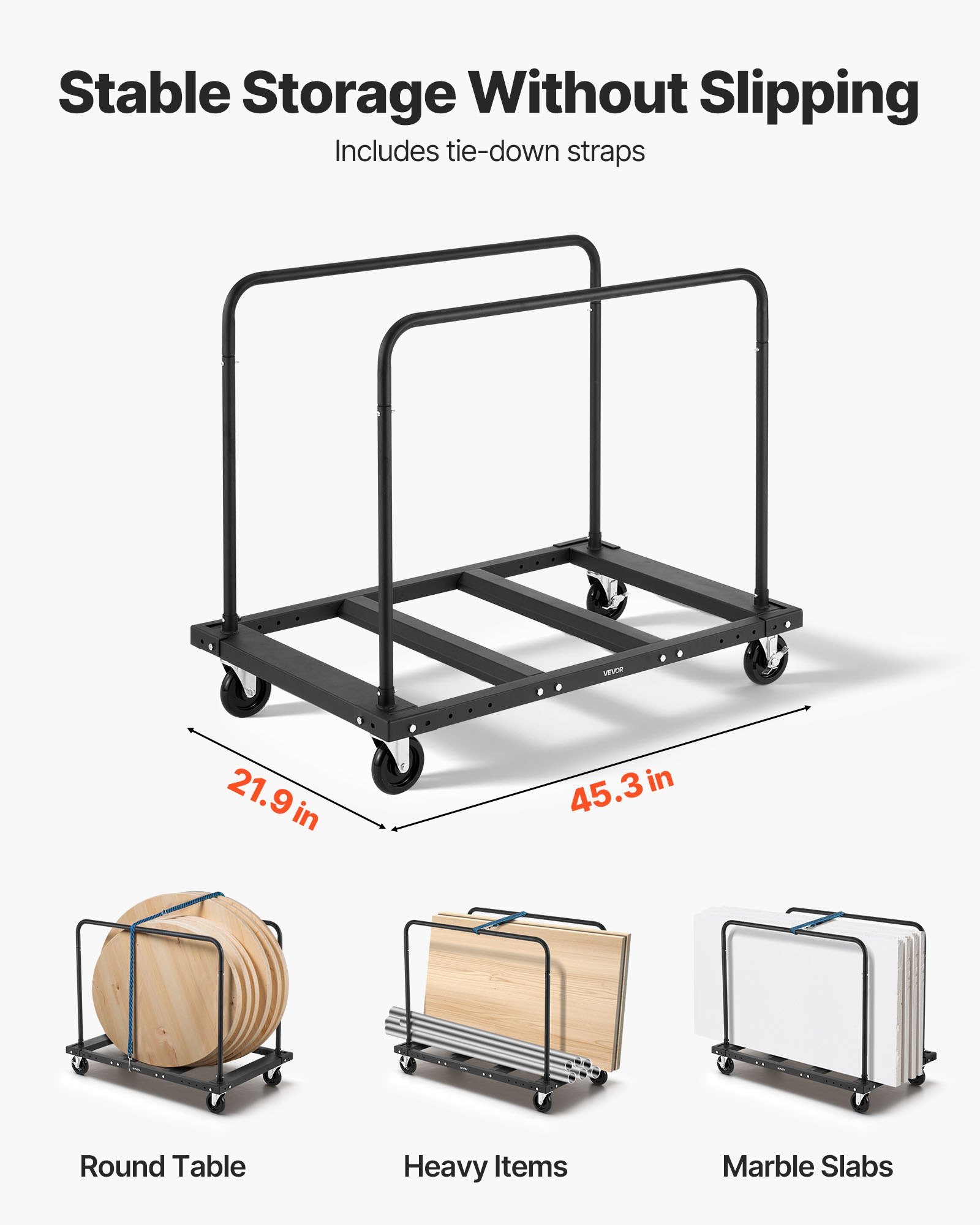 Drywall Cart Dolly, 1800 Lbs Load Capacity, Steel Panel Truck Cart With 5 Inch Swivel Casters, Lumber Drywall Dolly With Tie-Down Strap & 2 Side Handrails For Factory, Warehouse, Garage, Black - Image 5