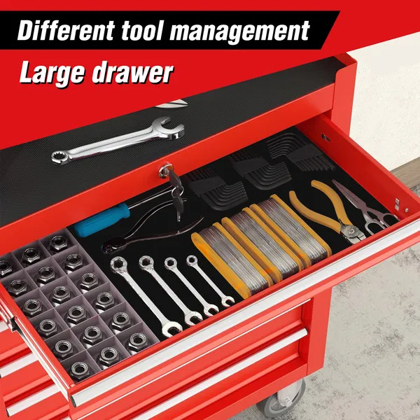 Rolling Tool Chest With 7-Drawer Tool Box With Wheels Multifunctional Tool Cart Mechanic Tool Storage Cabinet For Garage, Warehouse, Workshop, Repair Shop - Image 6