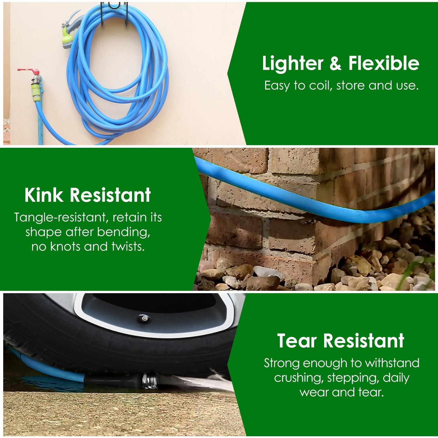 25FT-50FT Options -- 1Pc Non-Expanding Flexible Garden Hose Heavy Duty PVC Water Hose Leak-Resistant Kink-Free All-weather Burst 500PSI - Image 5